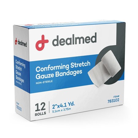 DEALMED Stretch Gauze Bandage Rolls, Non-Sterile, 2", 12/Bx, 8/Cs, 96PK 783102